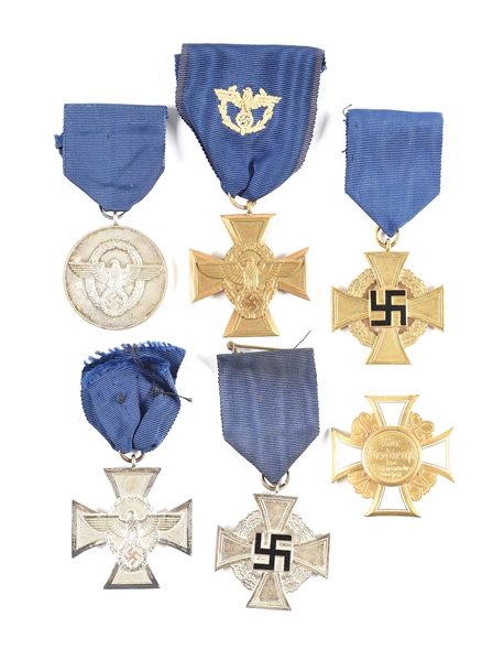 LOT OF 6: THIRD REICH CIVIL SERVICE, POLICE, AND VETERAN SERVICE MEDALS 