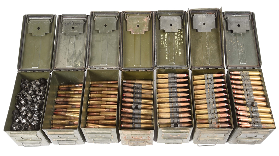 LOT OF 700 ROUNDS ASSORTED HEADSTAMP .50 BMG LINKED APIT AMMUNITION.