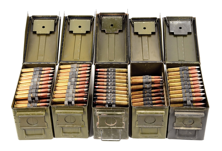 LOT OF 458 ROUNDS LINKED .50 BMG ARMOR PIERCING INCENDIARY TRACER AMMUNITION.