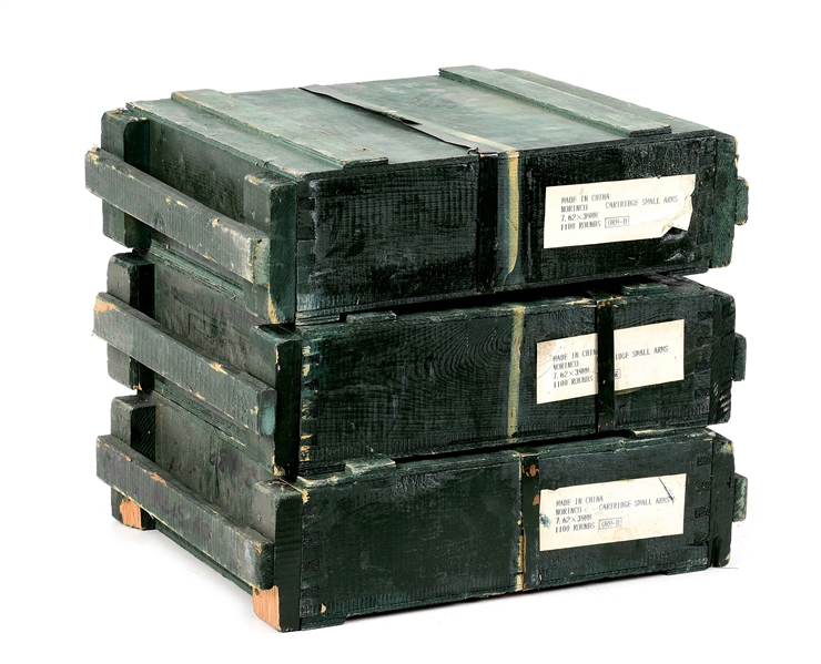 LOT OF 3300 ROUNDS OF 7.62X39MM AMMUNITION IN 3 SEALED CRATES.