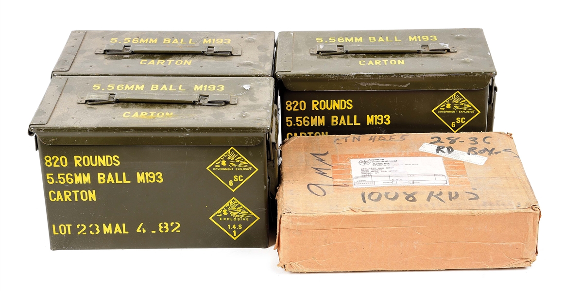 LOT OF 1000 ROUNDS EGYPTIAN 9MM AND 2460 ROUNDS OF 5.56MM (.223) MALAYSIAN AMMUNITION.