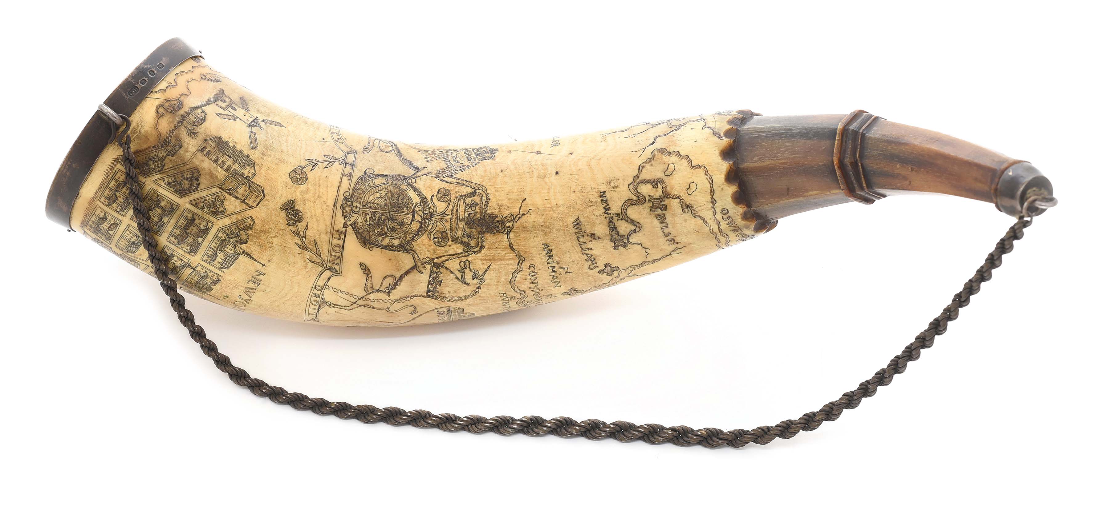 Lot Detail - ENGRAVED FRENCH AND INDIAN WAR NEW YORK MAP POWDER HORN WITH  PROVENANCE.