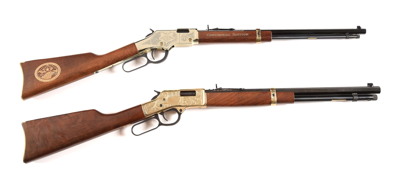 (M) LOT OF 2: 2 HENRY REPEATING ARMS LEVER ACTION RIFLES: BOY SCOUT .22 LR AND BIG BOY .357/.38 SPL.