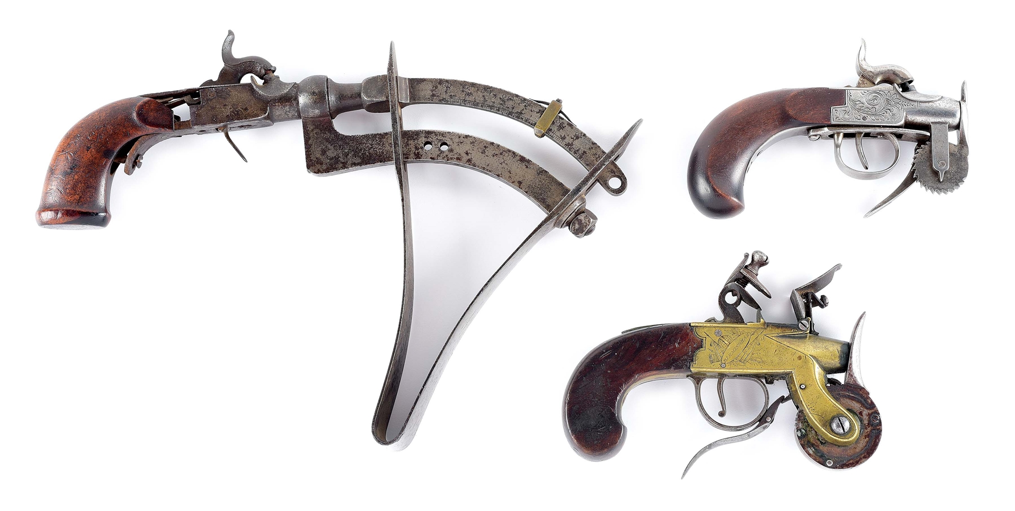 LOT OF 3: EPROUVETTES IN BOTH FLINTLOCK AND PERCUSSION CONFIGURATIONS.