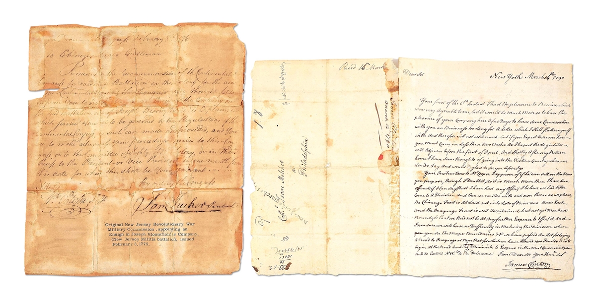 LOT OF 2: 1790 DATED LETTER AND REVOLUTIONARY WAR MILITARY COMMISSION.