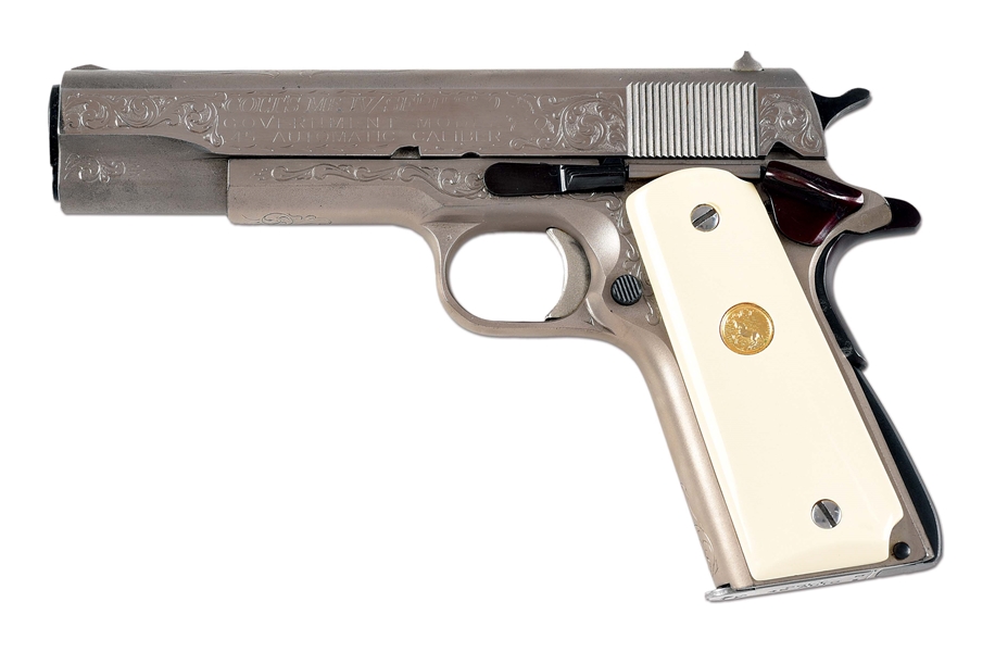 (M) FACTORY ENGRAVED COLT GOVERNMENT MODEL SEMI-AUTOMATIC PISTOL (1972).