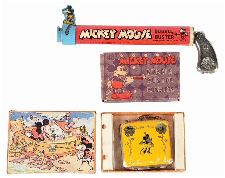 LOT OF 3: EARLY PRE-WAR MICKEY MOUSE MEMORABILIA ITEMS.