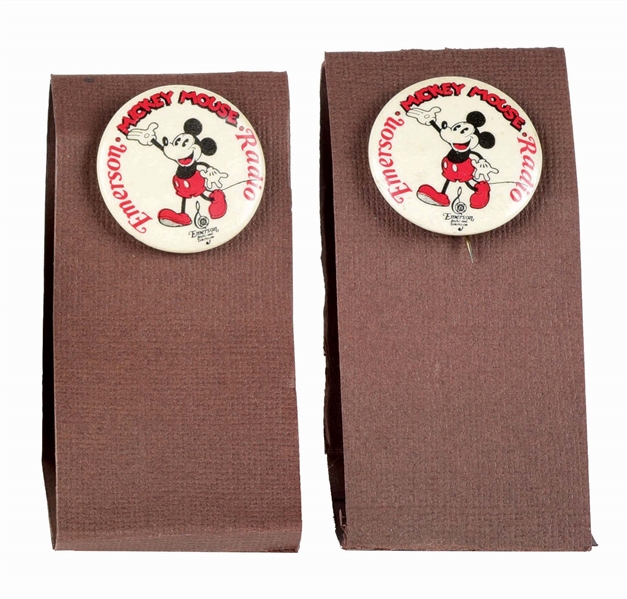 LOT OF 2: EMERSON MICKEY MOUSE RADIO PINS.