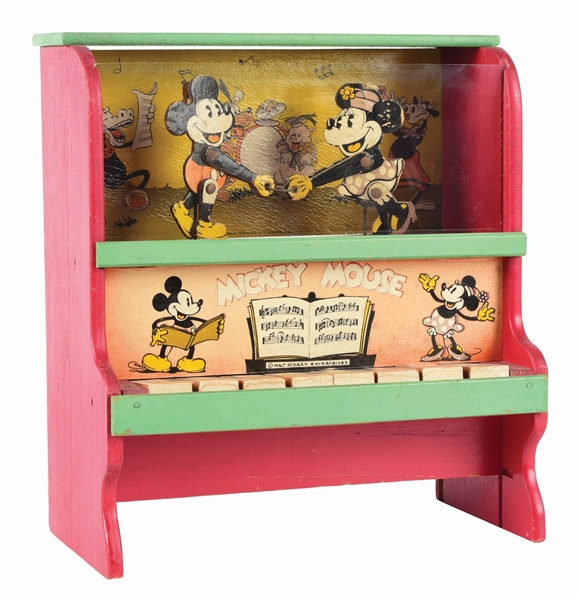 PRE-WAR WALT DISNEY MARKS MICKEY AND MINNIE MOUSE PIANO TOY.