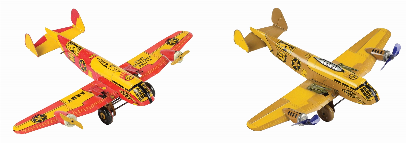 LOT OF 2: AMERICAN MADE MARX TIN LITHO WIND-UP AIRPLANE TOYS.