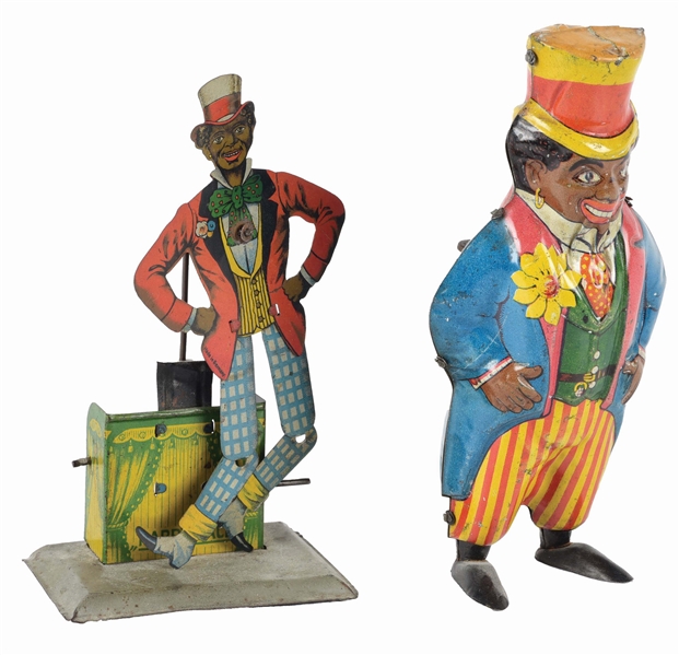 LOT OF 2: VARIOUS GERMAN TIN LITHO WIND-UP AND CRANK-TYPE AFRICAN AMERICAN TOYS.