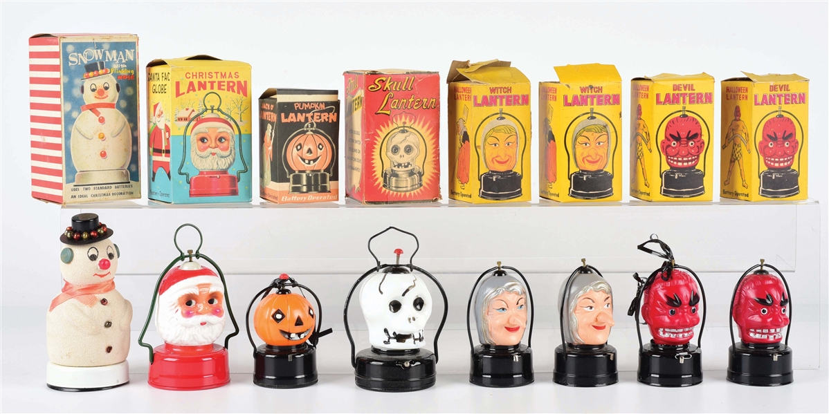 LOT OF 8: VARIOUS BATTERY-OPERATED HOLIDAY-RELATED LANTERNS.