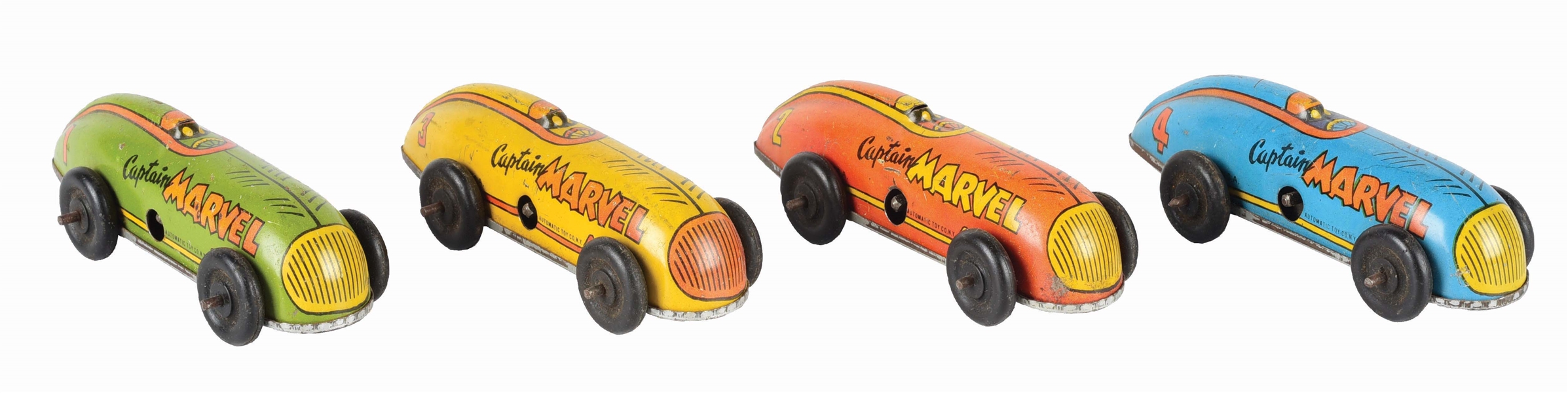 SET OF 4 AUTOMATIC TOY WORKS CAPTAIN MARVEL RACE CARS.