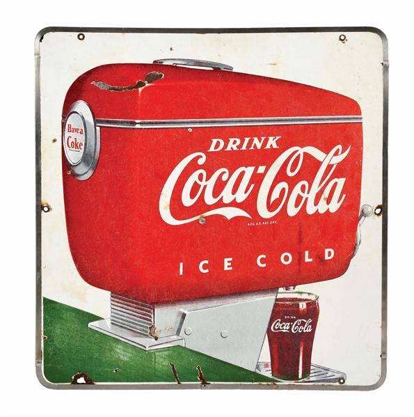 PORCELAIN SINGLE-SIDED DRINK COCA-COLA FOUNTAIN SERVICE SIGN.