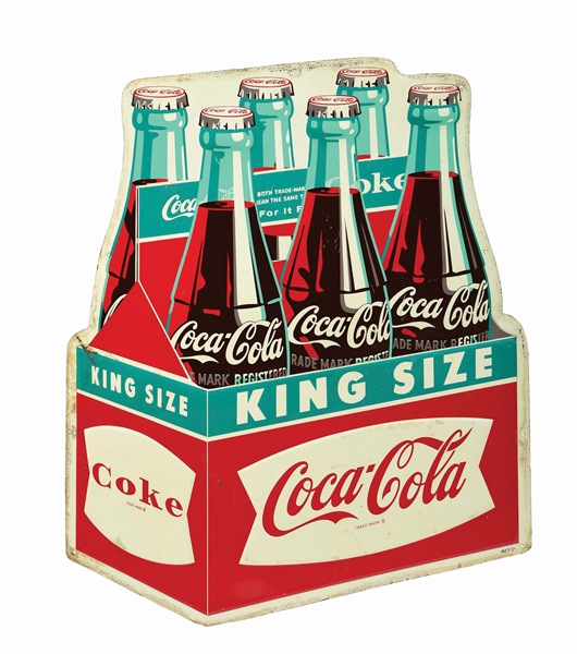 SINGLE-SIDED PAINTED METAL DIE-CUT COCA-COLA KING SIZE SIGN.