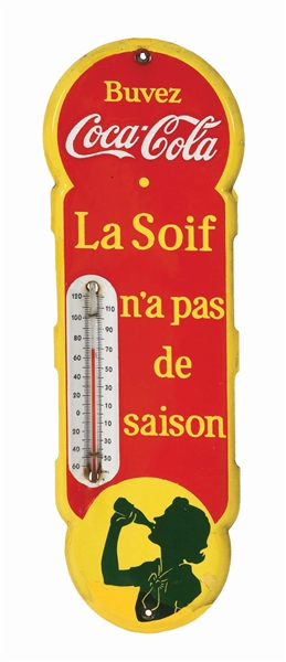 FRENCH CANADIAN COCA-COLA PORCELAIN THERMOMETER.