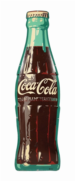 3 COCA-COLA TIN PAINTED METAL BOTTLE SIGN.