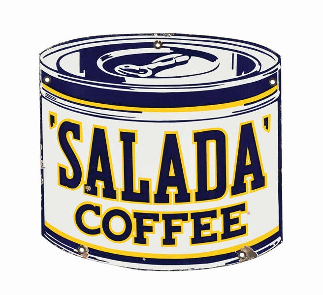 SINGLE-SIDED PORCELAIN DIE-CUT SALADA COFFEE SIGN.