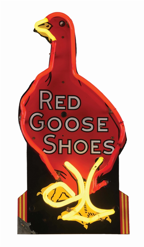 RED GOOSE SHOES SINGLE-SIDED PORCELAIN NEON SIGN.