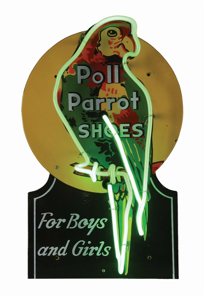 POLL PARROT SHOES SINGLE-SIDED PORCELAIN NEON SIGN.
