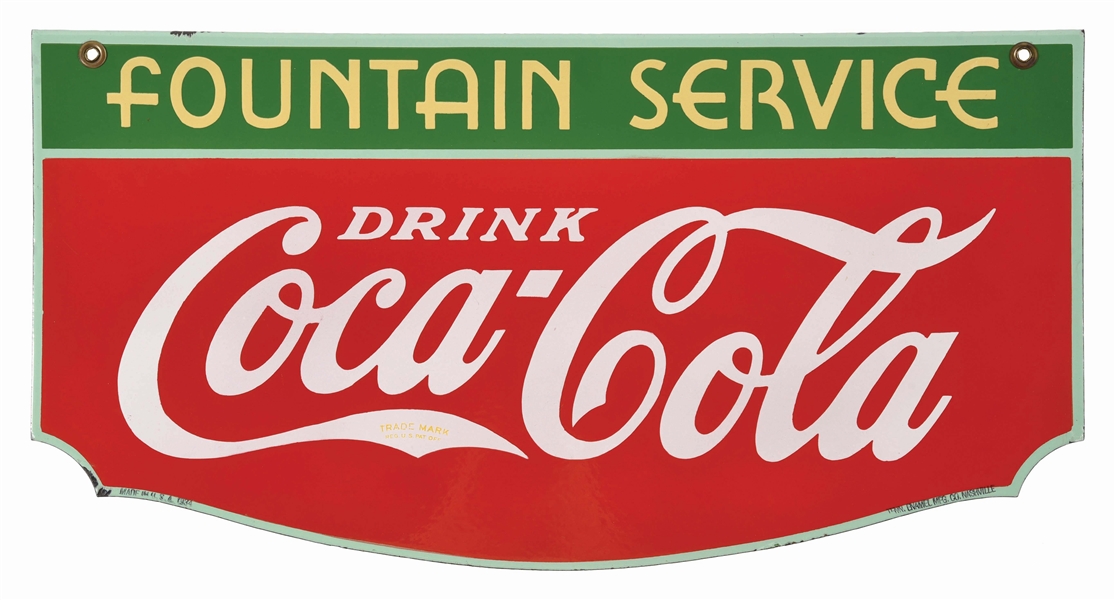 DOUBLE-SIDED PORCELAIN COCA-COLA FOUNTAIN SERVICE SIGN.