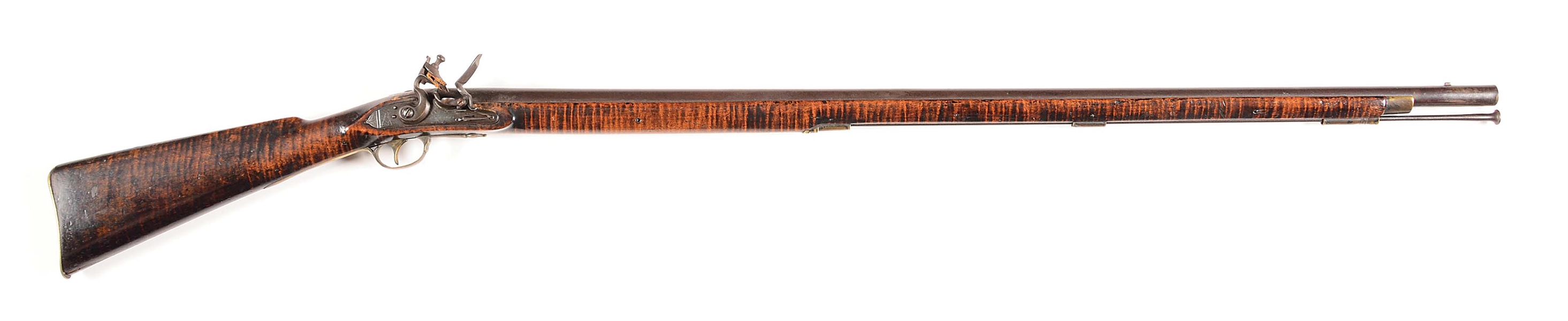 (A) TIGER MAPLE STOCKED NEW ENGLAND FLINTLOCK OFFICERS MUSKET WITH MASONIC MARKED LOCK.