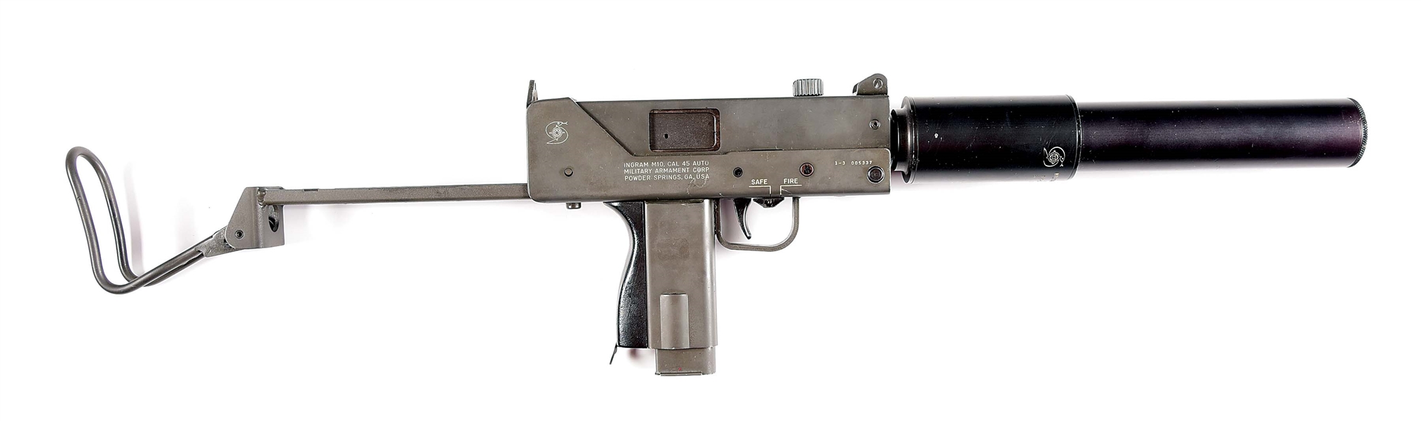(N) INGRAM M10 .45 ACP SUBMACHINE GUN WITH MILITARY ARMAMENT CORP. SILENCER (FULLY TRANSFERABLE).