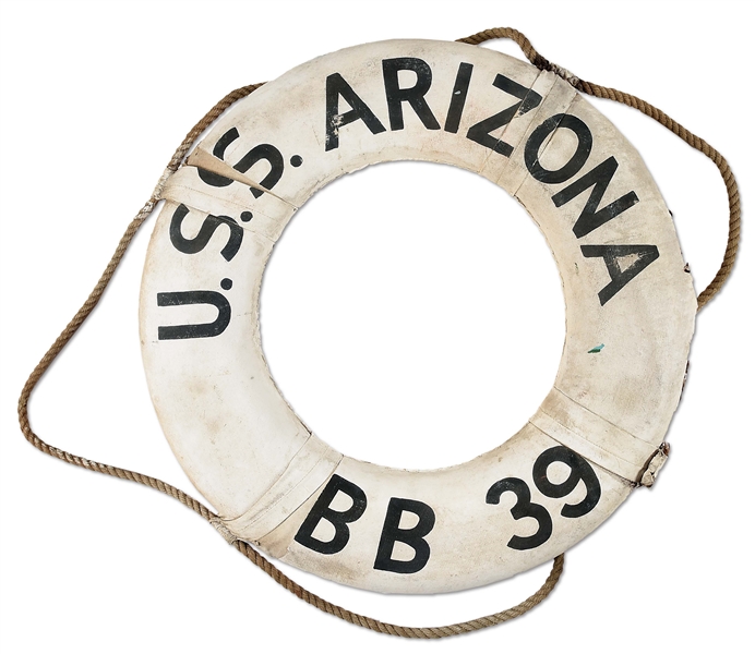 USS ARIZONA BB 39 LIFE RING RECOVERED DURING PEARL HARBOR ATTACK.