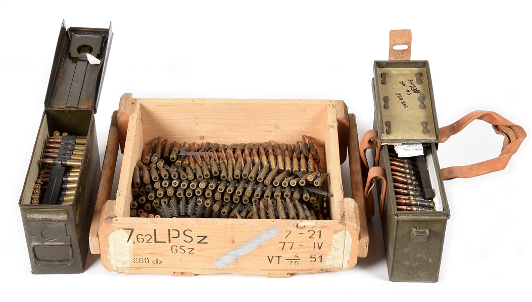 LOT OF MISC .308 (7.62X51MM), 8MM, AND .30-06 AMMUNITION ON METAL BELTS.