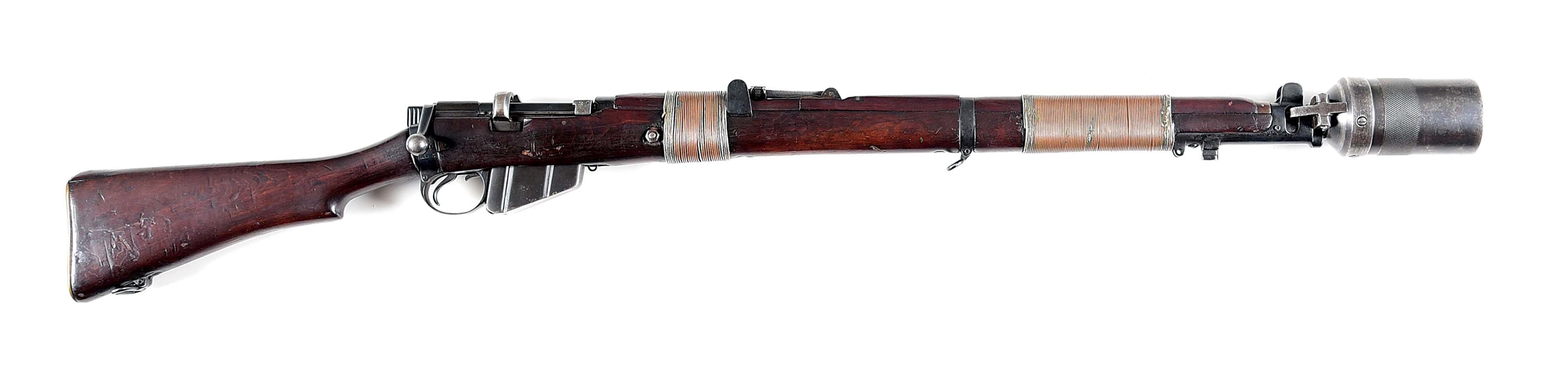 (C) INDIAN ISHAPORE ENFIELD NO. 1 MK III  BOLT ACTION RIFLE WITH GRENADE LAUNCHER ATTACHMENT.