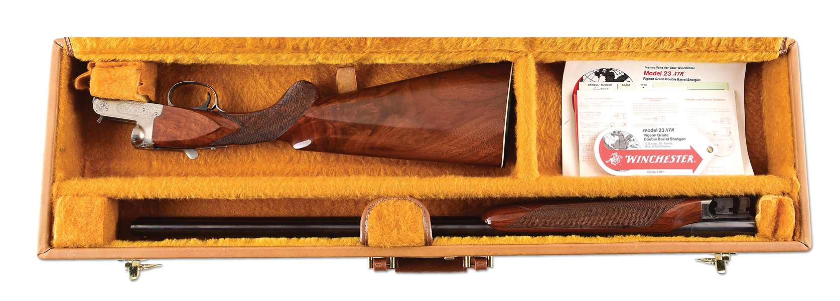 (M) WINCHESTER MODEL 23 PIGEON SIDE BY SIDE SHOTGUN WITH CASE AND BOX.