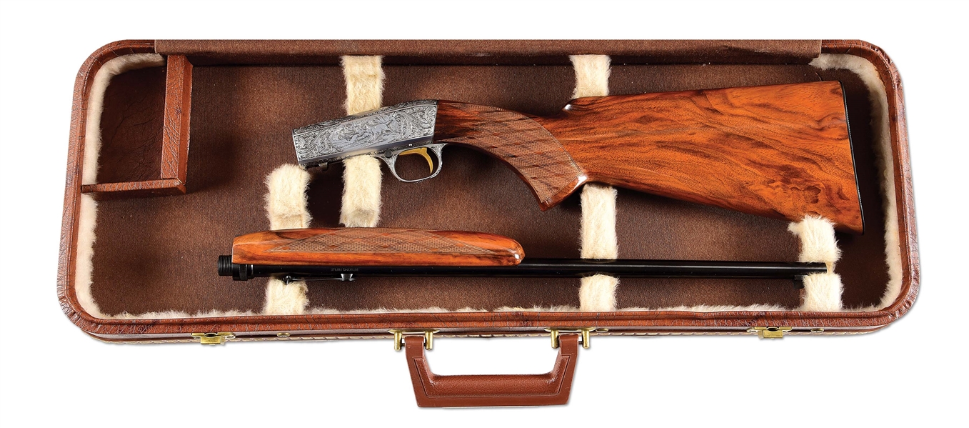 (C) ENGRAVED BROWNING GRADE III SA22 .22 LR SEMI AUTOMATIC RIFLE WITH CASE.