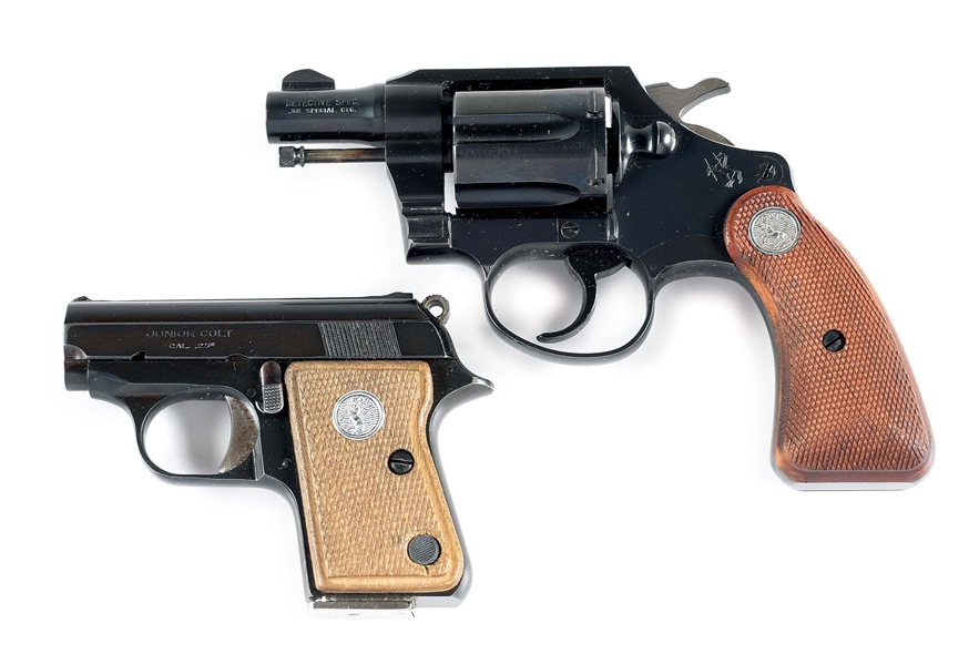 (C) LOT OF 2: COLT DETECTIVE SPECIAL .38 SPECIAL REVOLVER AND COLT JUNIOR .25 ACP SEMI-AUTOMATIC PISTOL WITH BOX. 