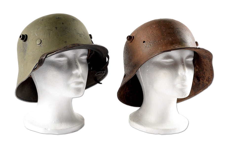 LOT OF 2: GERMAN WWI RELIC M17 HELMET AND M18 TRANSITIONAL HELMET