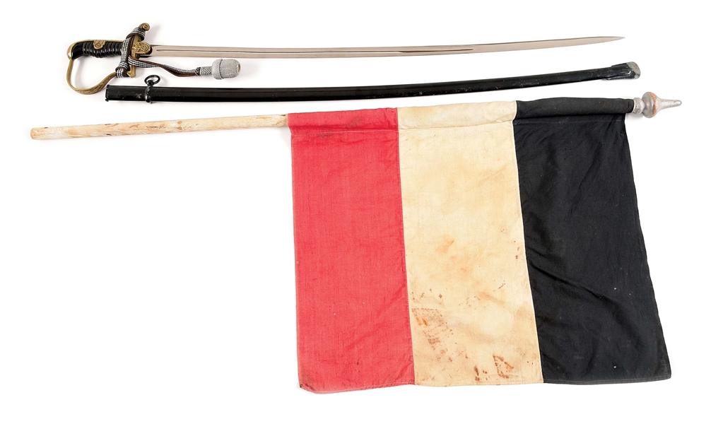 LOT OF 2: THIRD REICH HEER SWORD AND IMPERIAL GERMAN FLAG.
