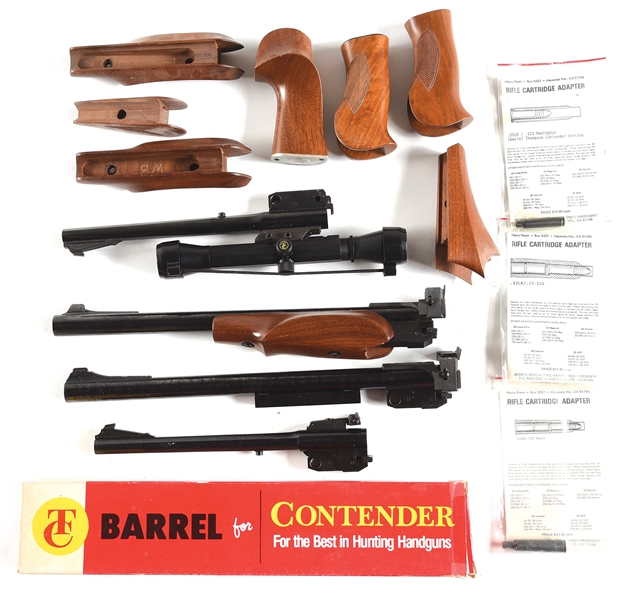 LOT OF THOMPSON CENTER CONTENDER BARRELS AND ACCESSORIES