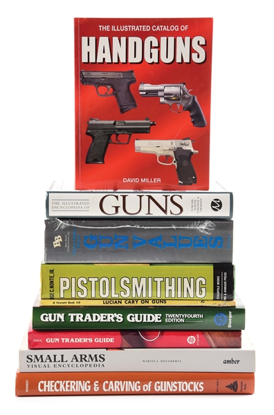LOT OF 9 FIREARMS AND GUN TRADERS RELATED BOOKS.