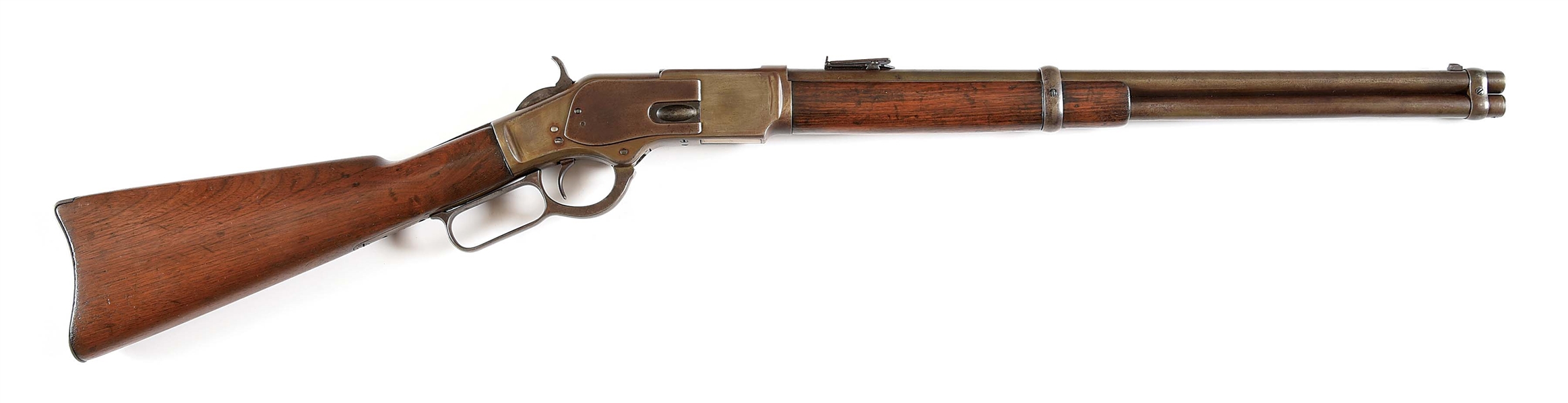 (A) FIRST MODEL WINCHESTER 1873 SADDLE RING CARBINE LEVER ACTION RIFLE.
