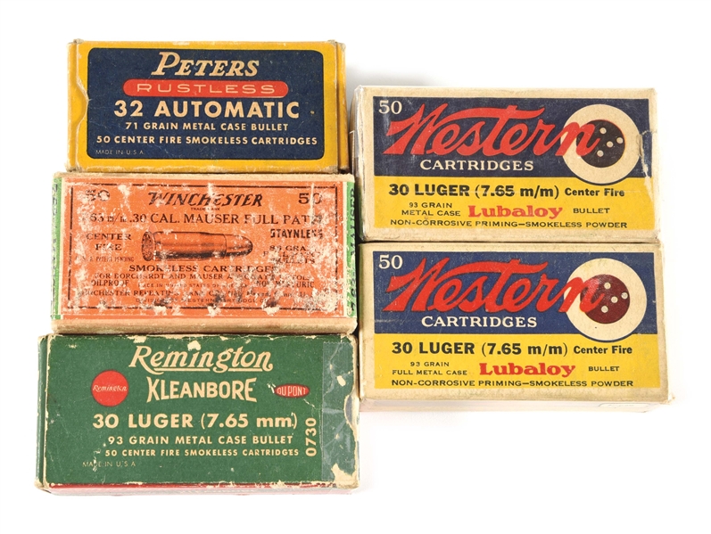 LOT OF 5: BOXES OF PISTOL AMMO.