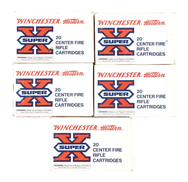 LOT OF 5: BOXES OF MAGNUM WINCHESTER AMMO.