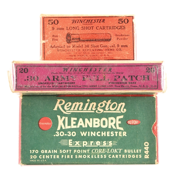 LOT OF 3: BOXES OF COLLECTIBLE AMMO.