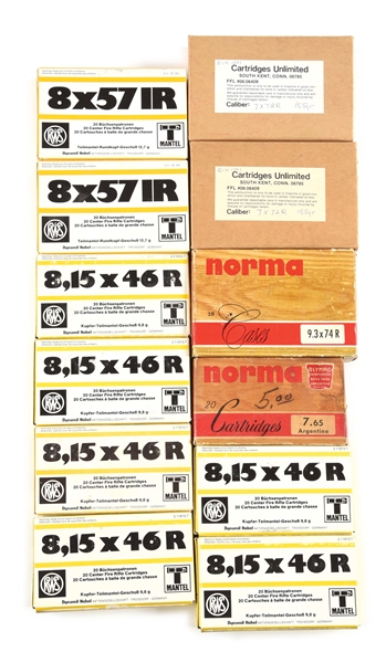 LOT OF 12: BOXES OF RIFLE AMMO.