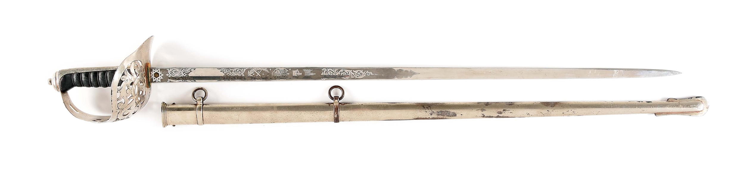 BRITISH PATTERN 1895 OFFICERS SWORD WITH SCABBARD.