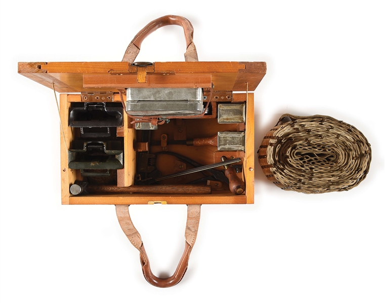 VICKERS MK II SPARE PARTS CHEST WITH CLOTH AMMUNITION BELT.