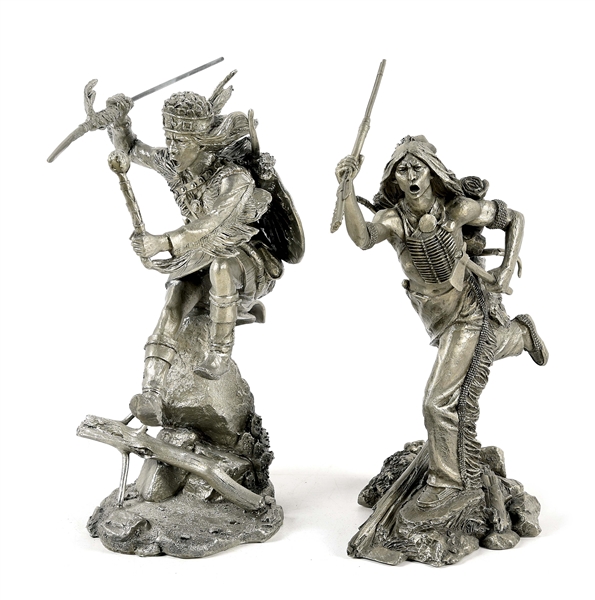 LOT OF 2: PEWTER SCULPTURES APACHE RAIDER AND CHEYENNE BRAVE
