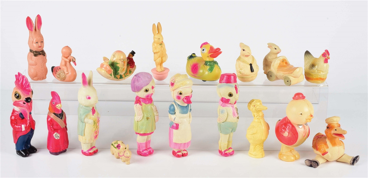 LOT OF 18: VARIOUS EARLY JAPANESE CELLULOID EASTER-RELATED FIGURES.