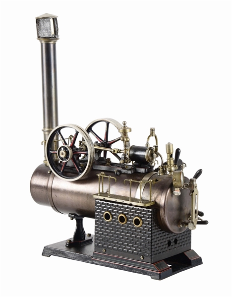 LARGE GERMAN DOLL & CO. OVERTYPE STEAM ENGINE WITH CAST IRON FIREBOX.