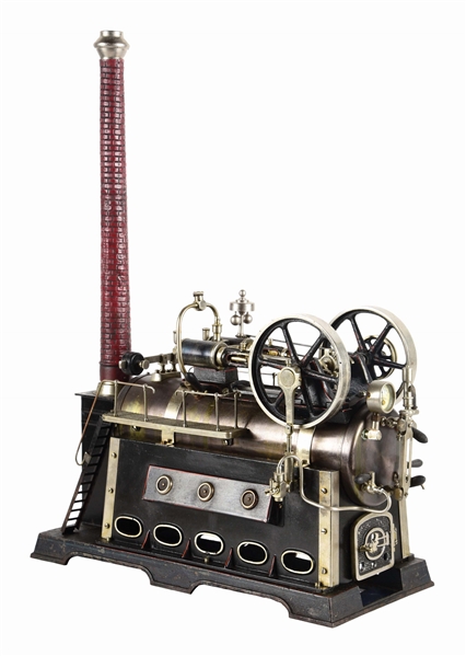 LARGEST GERMAN DOLL & CO. TWIN OVERTYPE STEAM ENGINE WITH CAST IRON FIREBOX.