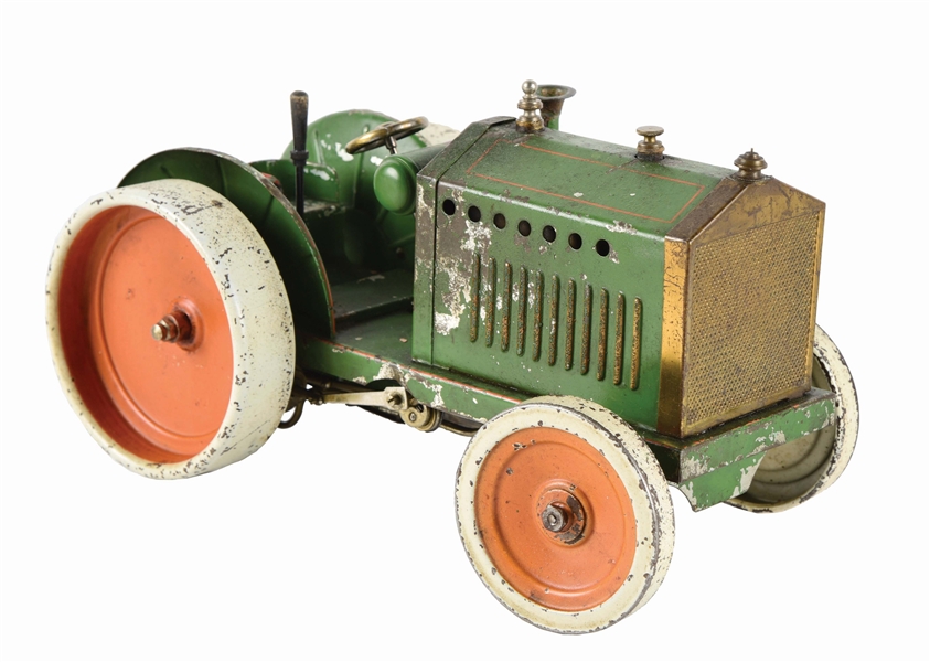 EARLY GERMAN HAND PAINTED DOLL & CO. LIVE STEAM TRACTOR.