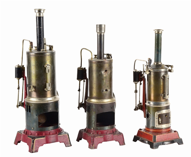 LOT OF 3: EARLY GERMAN VERTICAL STEAM ENGINE MODELS.